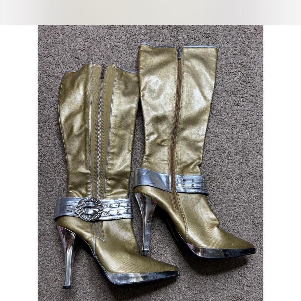 Elegant Gold and Silver High Heel Boots